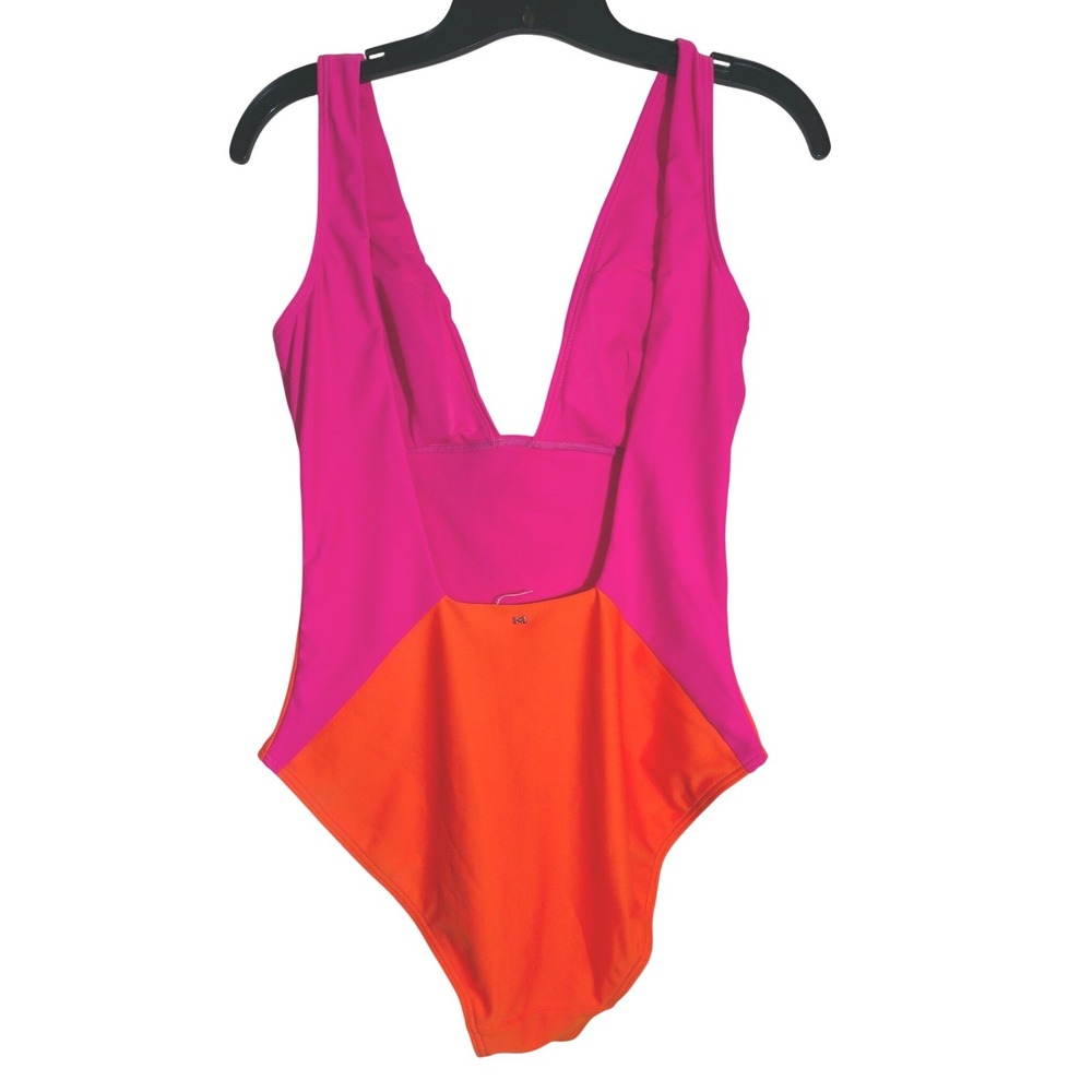 Ted Baker One Piece Swimsuit Womens Pink Orange Colorblock V-Neck Good - Picture 7 of 8